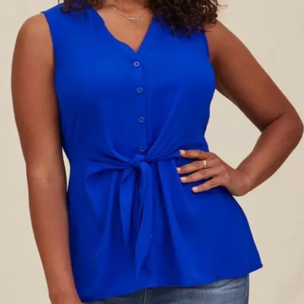 Torrid Peplum Georgette Button Front Tie Front Sleeveless Blouse